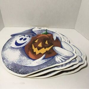 VTG Halloween Vinyl Placemats Ghost Pumpkin Jack o Lantern S/4 80s 90s Kitsch